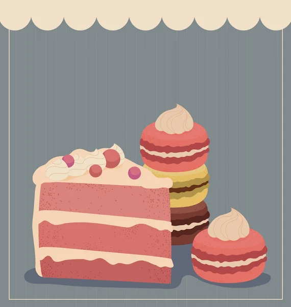 デザートケーキとマカロンベクトルのレイアウト — ストックベクタ