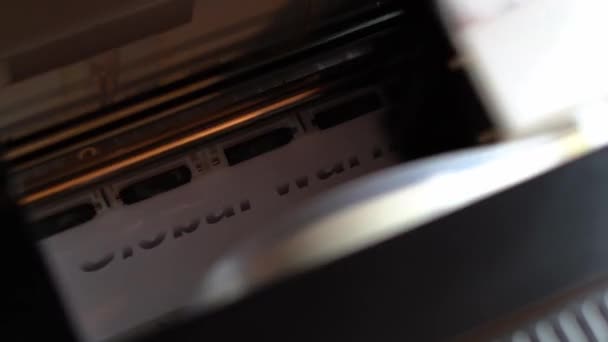 Printer drukt kop aardopwarming af — Stockvideo