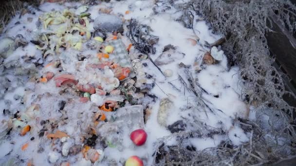 Sterta kompostu zimą, widok z góry panoramy — Wideo stockowe