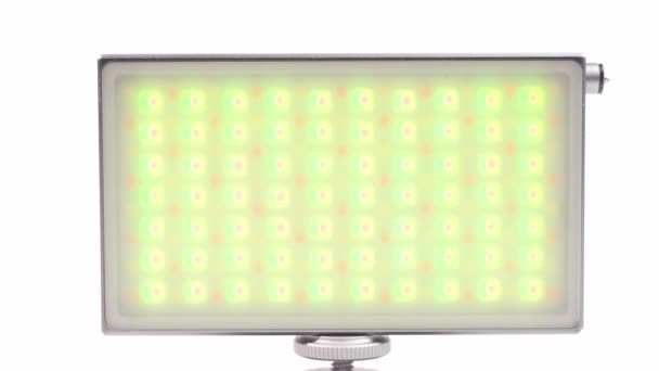 Rectangular Multi Colored Led Panel Shimmers Different Colors Close White — Stock Video