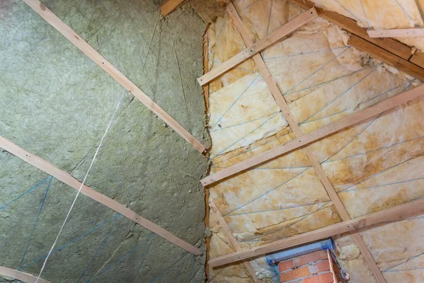 Process Roof Insulation Glass Wool Mineral Wool — ストック写真