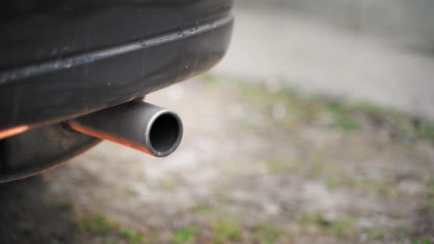 Exhaust Pipe Car Shakes Engine Start High Quality Footage — Stockvideo