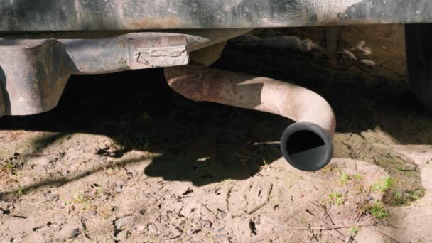 Exhaust Pipe Old Truck Close Diesel Engine Old Car Cannot — ストック動画