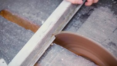Working on a lathe with a circular saw close-up. High quality 4k footage