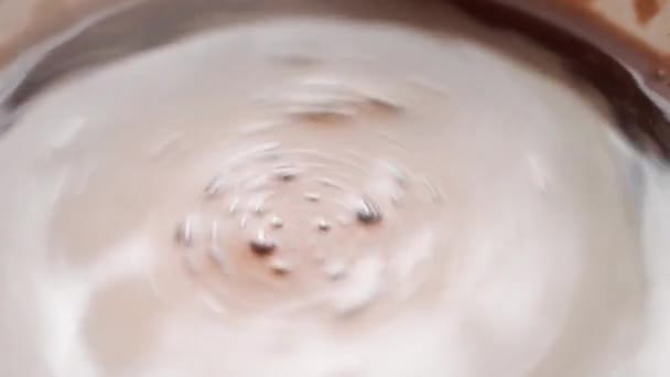 Freshly Brewed Coffee Foam Close Swirling While Stirring High Quality — Stok video