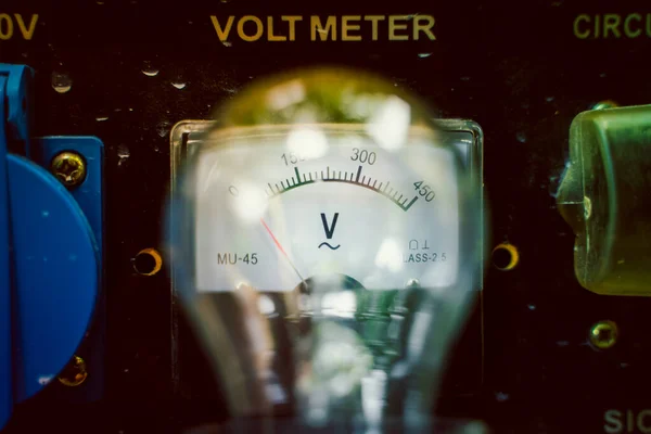 Mechanical Voltmeter Light Bulb Close Voltage Measuring Device Gasoline Generator — Stockfoto