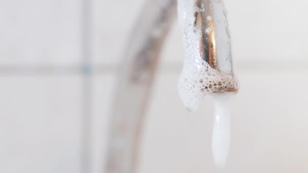 Foamy Detergent Dripping Faucet Spout Close High Quality Footage — Vídeos de Stock