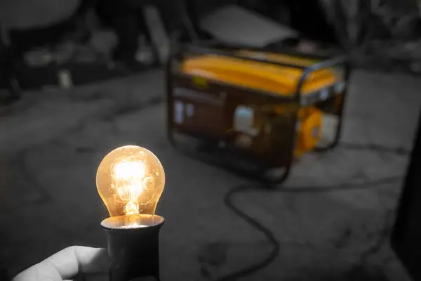 Transparent Incandescent Lamp Glows Brightly Close Background Yellow Gasoline Electric — Photo