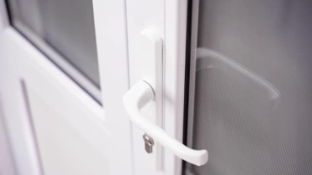 Clean White Plastic Doors Opaque Windows Close Door Handle Smooth — ストック動画