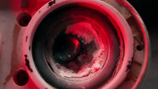 Old Broken Speaker Vibrates Red Lighting Black Background Speaker Cone — 비디오