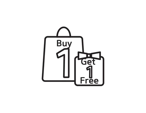 Μαύρο Λευκό Γραμμή Τέχνη Πώληση Εικονίδιο Αγοράστε Πάρει Δωρεάν Τσάντα — Διανυσματικό Αρχείο