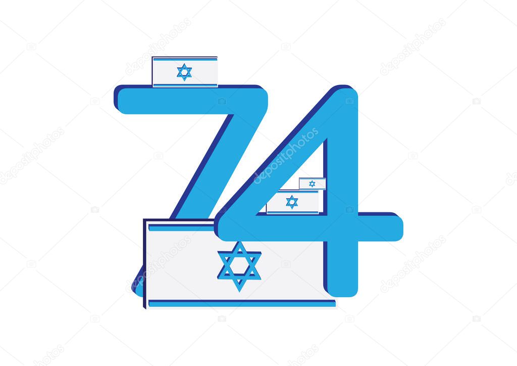 Israel 74th independence day 3d logo, 3d numbers and Israel flag