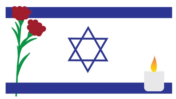 Symbole Für Den Israelischen Gedenktag Israelische Flagge Gedenkkerze Und Damm — Stockvektor