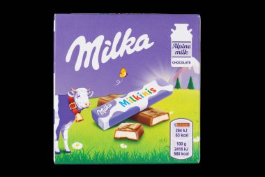 LVIV, UKRAINE - August 27, 2021: Milka Milkinis chocolate in a wrapper