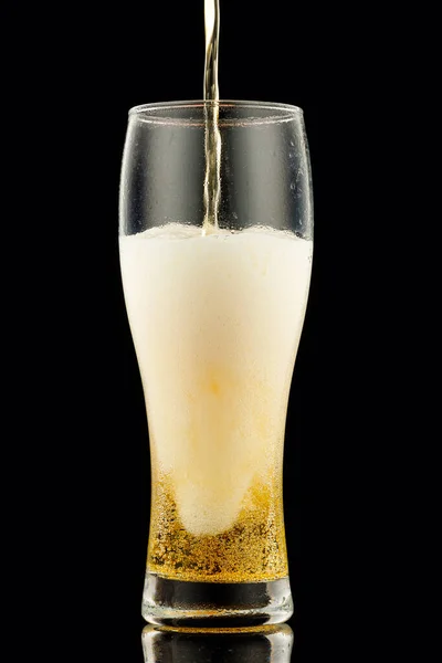 Light Yellow Beer Foam Glass Black Background — Stock Photo, Image