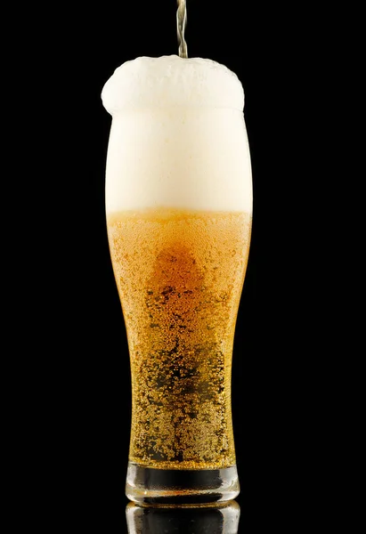 Light Yellow Beer Foam Glass Black Background — Stock fotografie