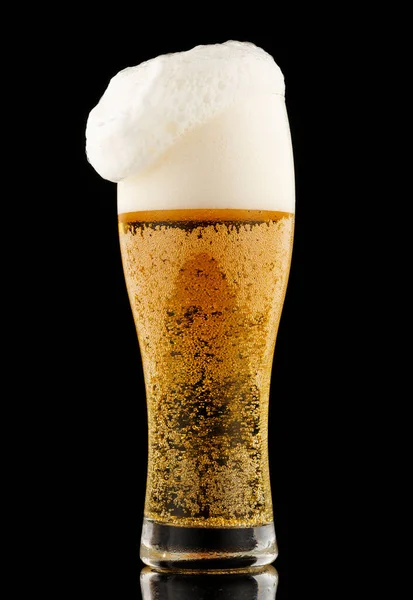 Light Yellow Beer Foam Glass Black Background — Stock fotografie