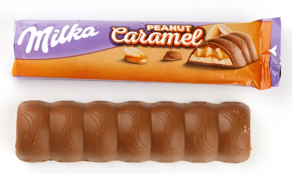 Львов Украина Сентября 2021 Года Шоколадный Батончик Milka Caramel — стоковое фото