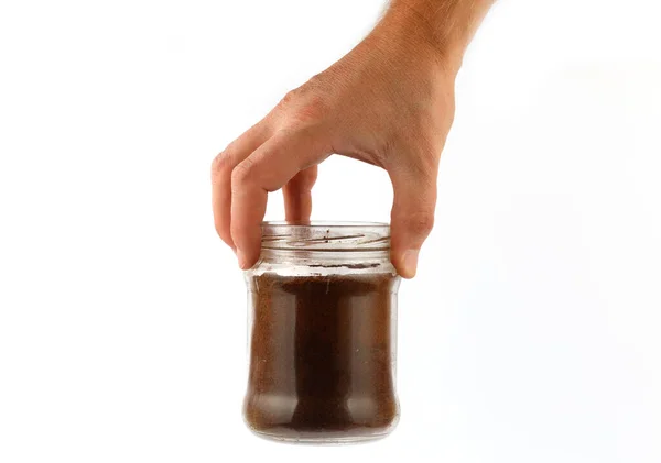 Coffee Glass Jar Hand — Fotografia de Stock