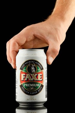 LVIV, UKRAINE - October 13, 2021: Faxe Danish beer