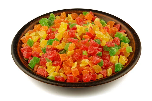 Multicolored candied fruits in a plate