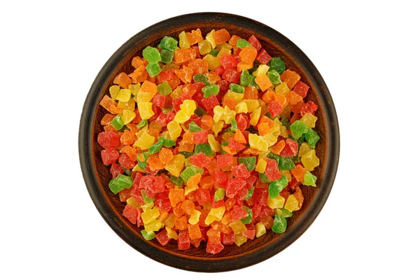 Multicolored candied fruits in a plate