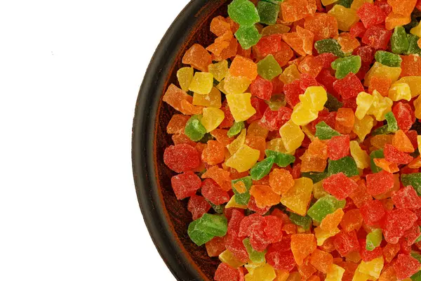 Multicolored candied fruits in a plate