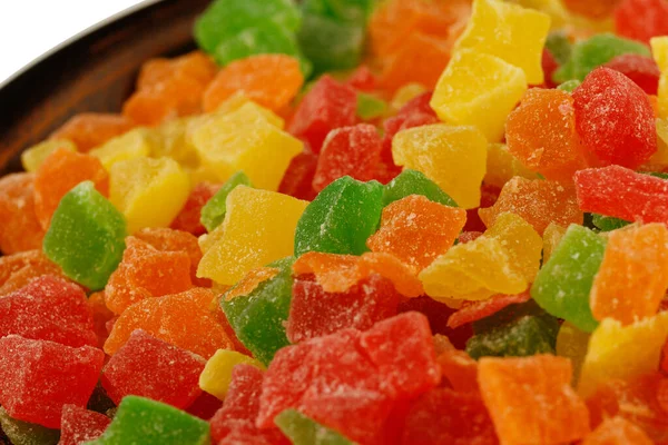 Multicolored candied fruits close up