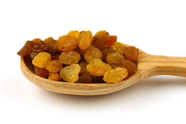 Yellow Raisins Wooden Spoon — Stok fotoğraf