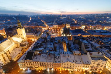 LVIV, UKRAINE - December 26, 2021: Night Lviv. Winter city of Lviv.