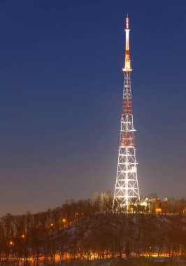 LVIV, UKRAINE - December 26, 2021: Lviv TV tower at night