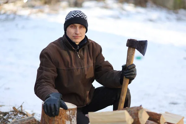 Lumberjack Firewood Winter — Fotografia de Stock