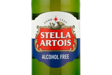 LVIV, UKRAINE - February 02, 2022: Stella Artois non-alcoholic beer