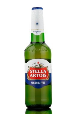 LVIV, UKRAINE - February 02, 2022: Stella Artois non-alcoholic beer