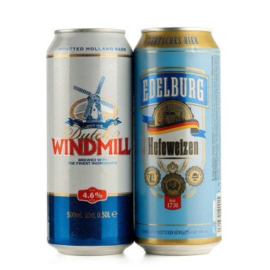 LVIV, UKRAINE - February 02, 2022: German and English beer in cans