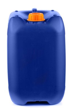 Blue plastic canister close-up isolate