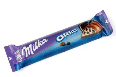 LVIV, UKRAINE - February 17, 2022: Milka Oreo chocolate bar