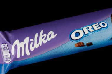 LVIV, UKRAINE - February 17, 2022: Milka Oreo chocolate bar