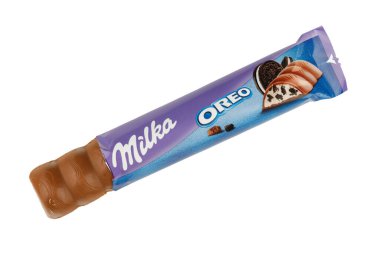 LVIV, UKRAINE - February 17, 2022: Milka Oreo chocolate bar