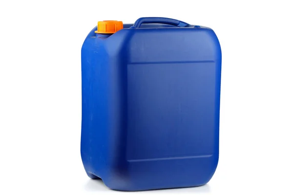 Blue plastic canister close-up isolate
