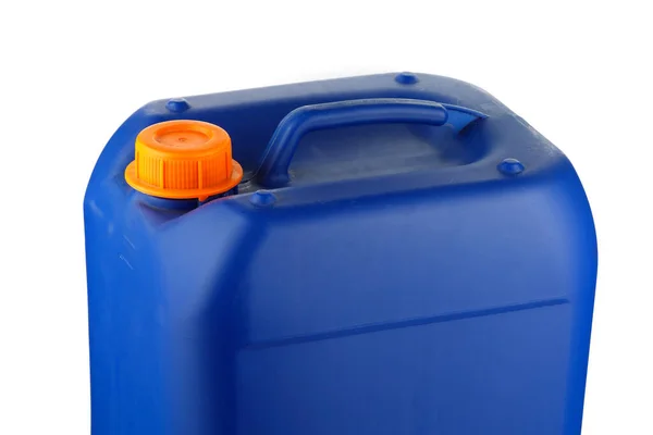 Blue plastic canister close-up isolate
