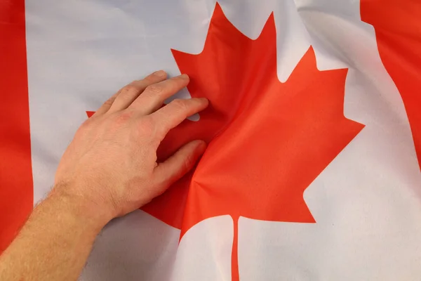 Canada Flag Silk Hand — 图库照片