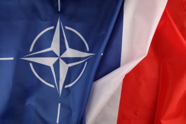 LVIV, UKRAINE - February 25, 2022: Flag of NATO and France