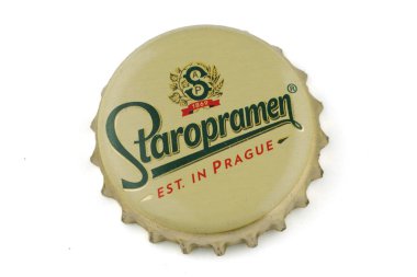 LVIV, UKRAINE - March 10, 2022: Staropramen beer cap
