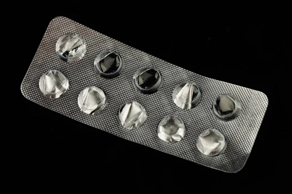 Used Blisters Medicine Black Background — Stock Photo, Image