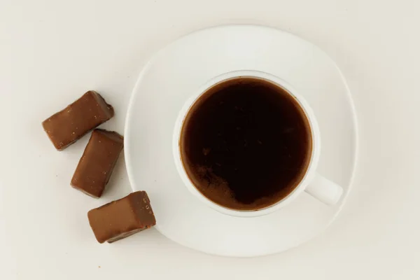 Coffee White Cup Chocolates — Fotografia de Stock