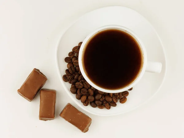 Coffee White Cup Chocolates — Fotografia de Stock