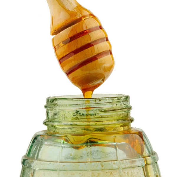 Wooden Spoon Honey Isolate — Zdjęcie stockowe