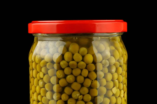 Jar Green Peas Close — Zdjęcie stockowe