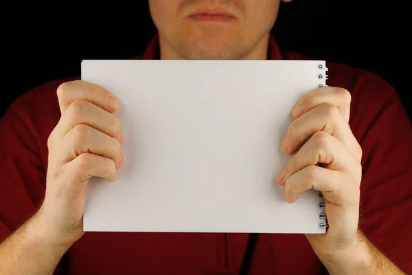Man Holds Blank Notebook — Stok fotoğraf